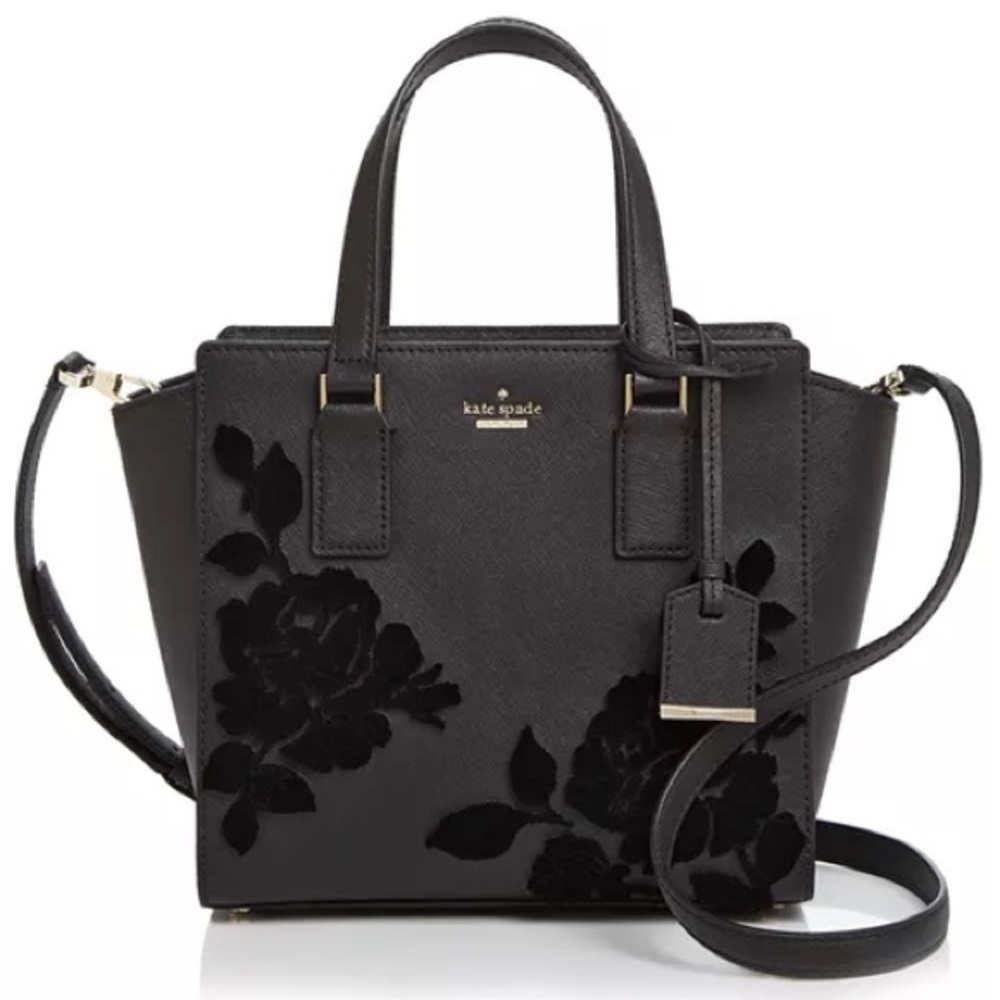 🆕 Kate spade black Cameron Street Flock Roses Hayden Satchel bag